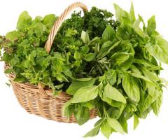 wicker basket full of fresh herbs