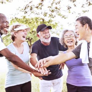 Diverse active senior group enjoyng the outdoors